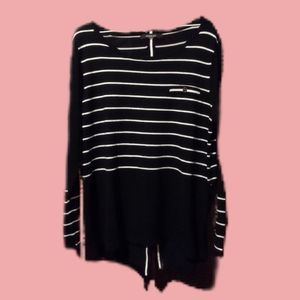 August Silk • Black & White Striped Sweater with Back Detail